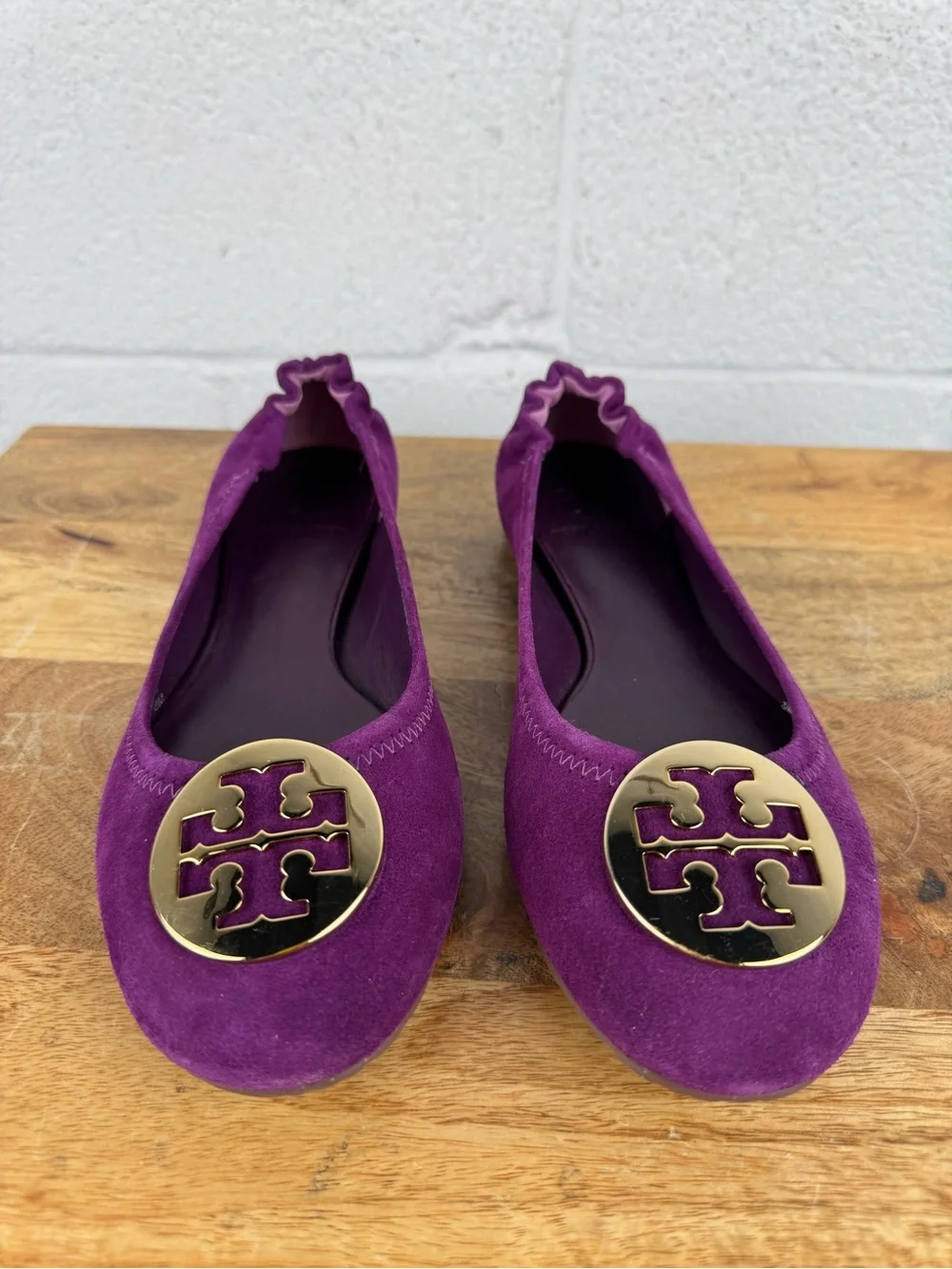 Tory Burch Minnie Ballet Flats – Purple Suede Gold Logo Flats Women’s Size 8